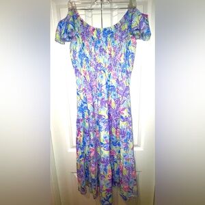 Lilly Pulitzer Jilly Smocked Midi Dress Dew Drop Stay Fly Print Size XL